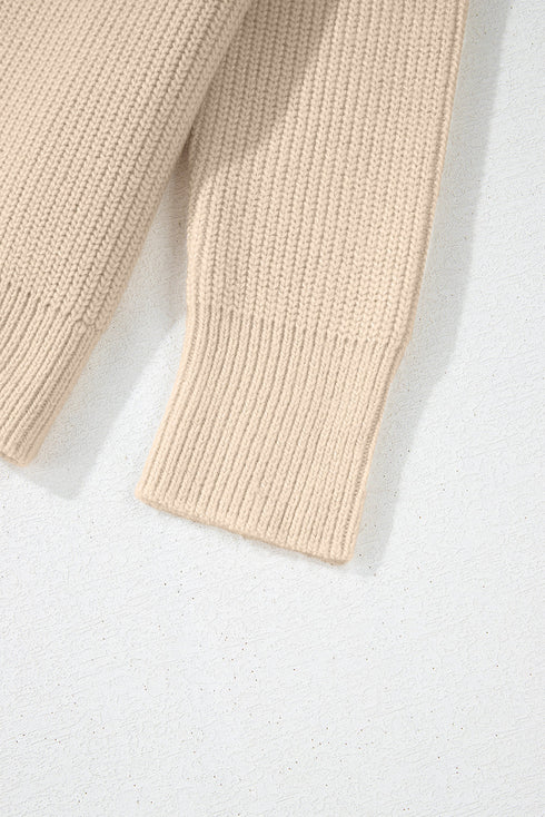 Relaxed Ribbed Knit Drawstring Pullover Hooded Sweater