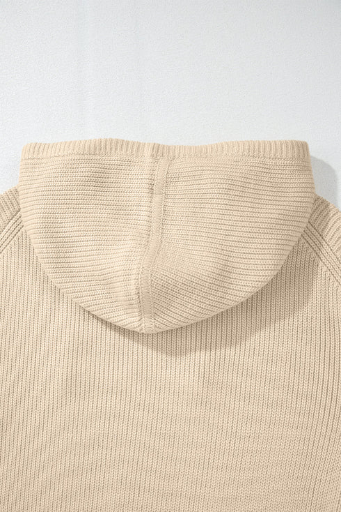 Relaxed Ribbed Knit Drawstring Pullover Hooded Sweater