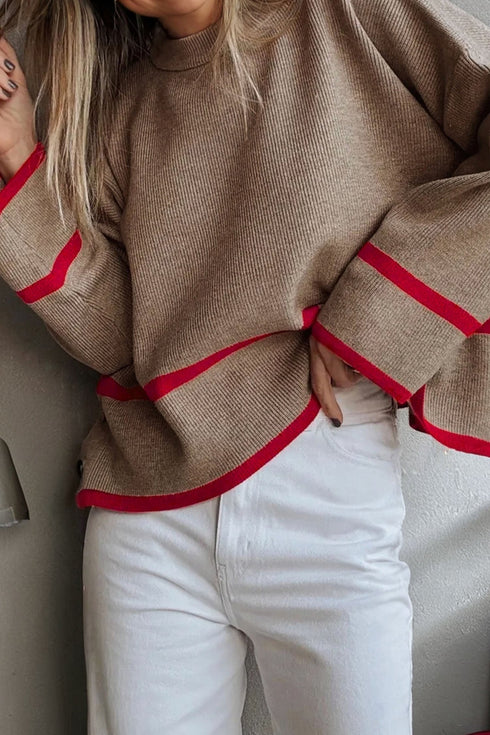 Relaxed Ribbed Knit Side Button Detail Pullover Sweater