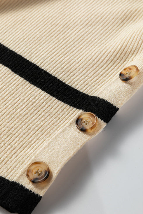 Relaxed Ribbed Knit Side Button Detail Pullover Sweater