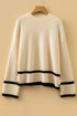 Relaxed Ribbed Knit Side Button Detail Pullover Sweater