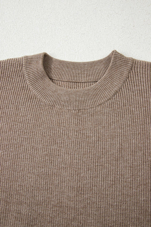 Relaxed Ribbed Knit Side Button Detail Pullover Sweater