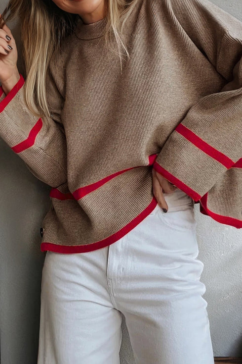 Relaxed Ribbed Knit Side Button Detail Pullover Sweater