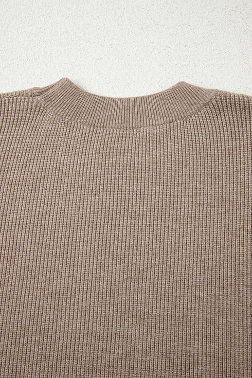 Relaxed Ribbed Knit Side Button Detail Pullover Sweater