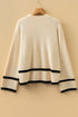 Relaxed Ribbed Knit Side Button Detail Pullover Sweater