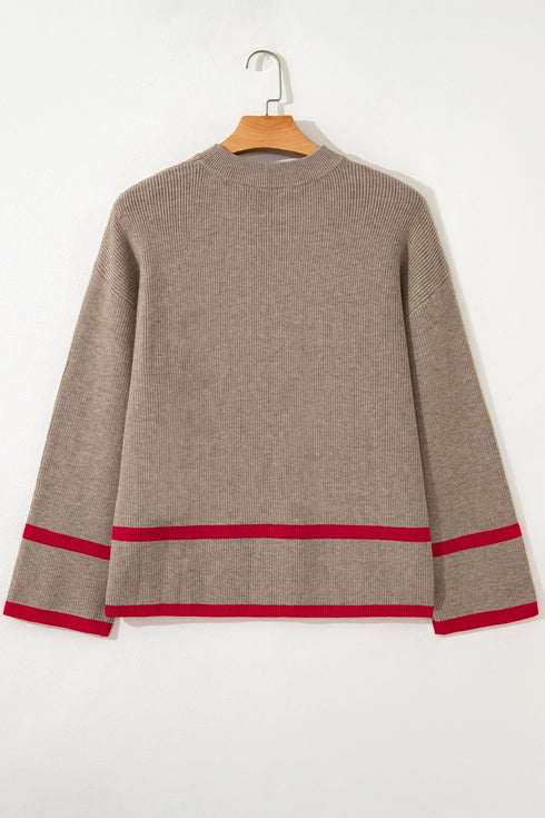 Relaxed Ribbed Knit Side Button Detail Pullover Sweater