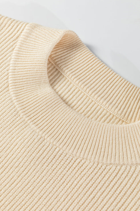 Relaxed Ribbed Knit Side Button Detail Pullover Sweater