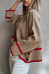 Relaxed Ribbed Knit Side Button Detail Pullover Sweater