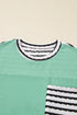 Relaxed Ribbed Knit Striped Trim Tunic Top