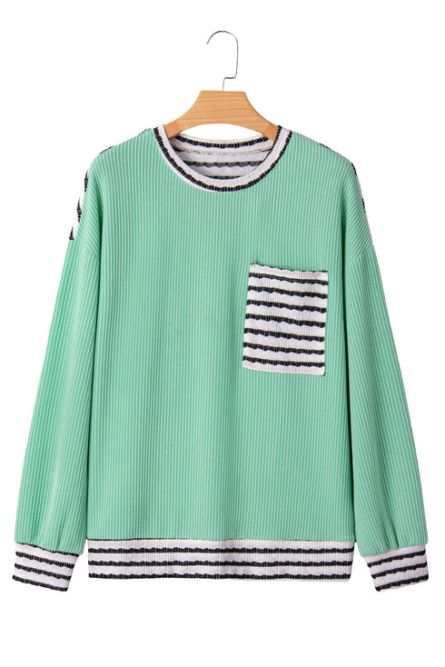 Relaxed Ribbed Knit Striped Trim Tunic Top