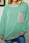 Relaxed Ribbed Knit Striped Trim Tunic Top