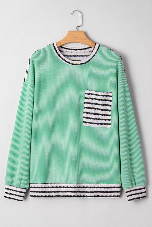 Relaxed Ribbed Knit Striped Trim Tunic Top
