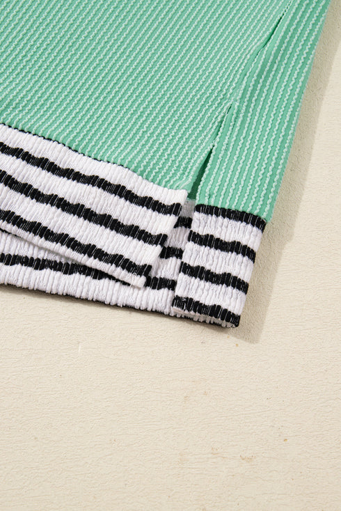 Relaxed Ribbed Knit Striped Trim Tunic Top
