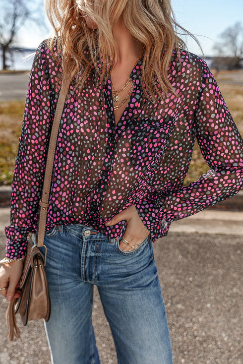 Relaxed Semi Sheer Confetti Print Button Down Shirt