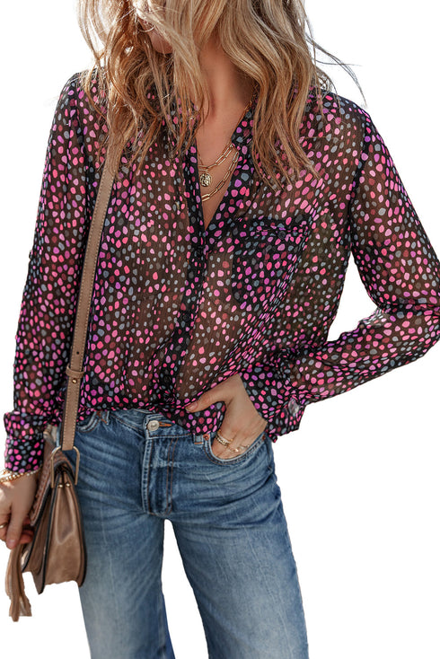 Relaxed Semi Sheer Confetti Print Button Down Shirt