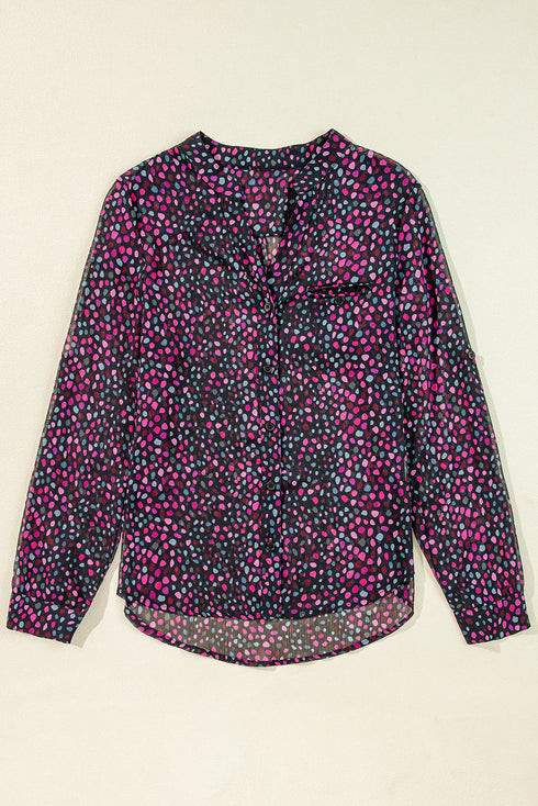 Relaxed Semi Sheer Confetti Print Button Down Shirt