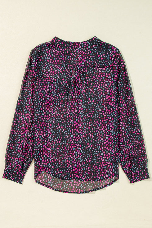 Relaxed Semi Sheer Confetti Print Button Down Shirt