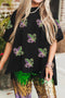 Relaxed Sequin Emblem Raw Edge High Low T-Shirt