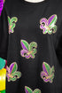 Relaxed Sequin Emblem Raw Edge High Low T-Shirt