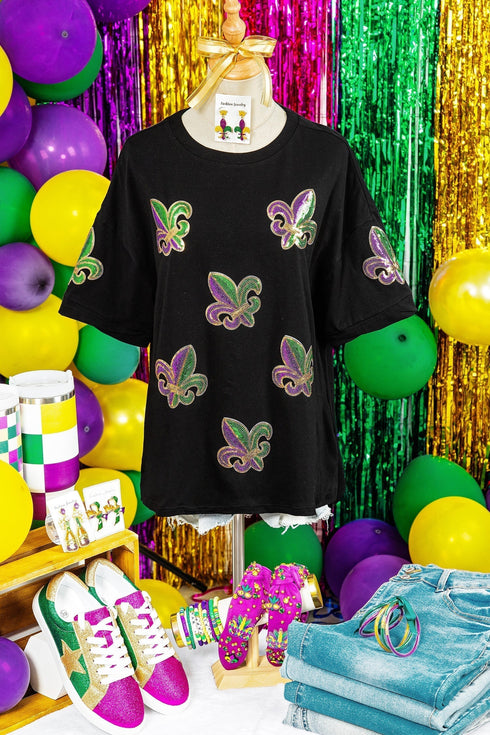 Relaxed Sequin Emblem Raw Edge High Low T-Shirt