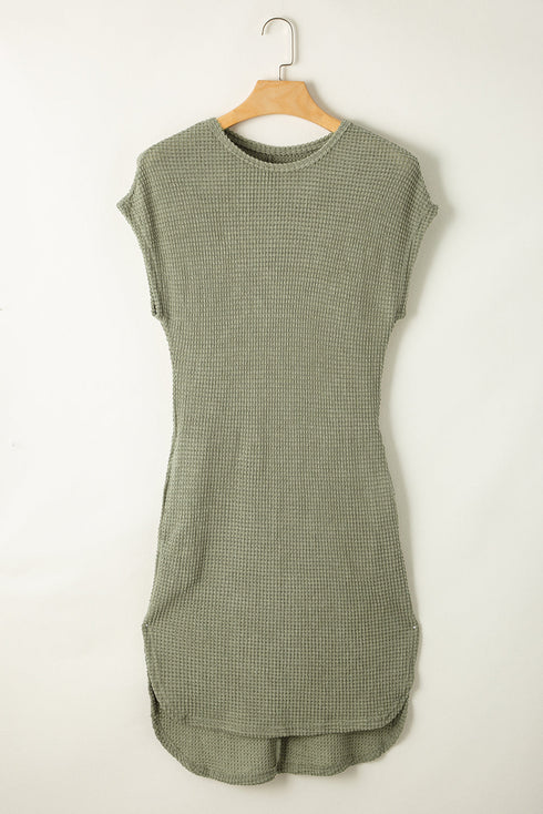 Relaxed Short Sleeve Textured Knit High Low Dress