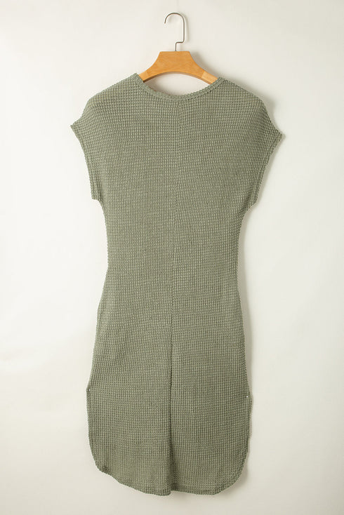 Relaxed Short Sleeve Textured Knit High Low Dress