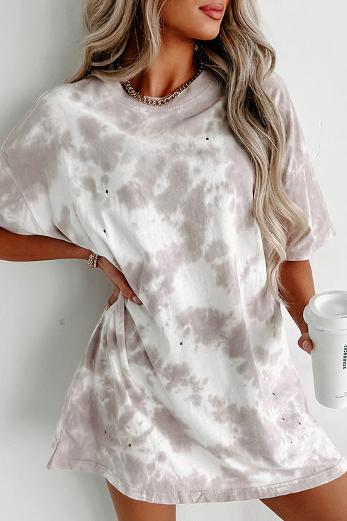 Relaxed Short Sleeve Tie Dye Print Casual Crew Neck Top