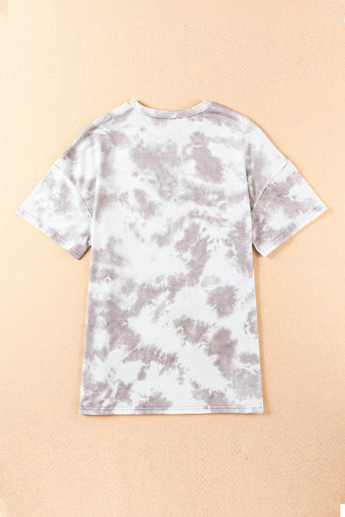 Relaxed Short Sleeve Tie Dye Print Casual Crew Neck Top