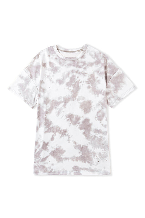 Relaxed Short Sleeve Tie Dye Print Casual Crew Neck Top