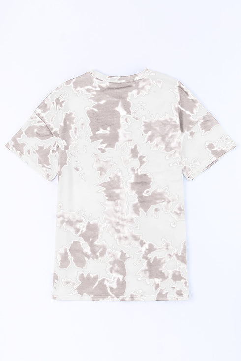 Relaxed Short Sleeve Tie Dye Print Casual Crew Neck Top