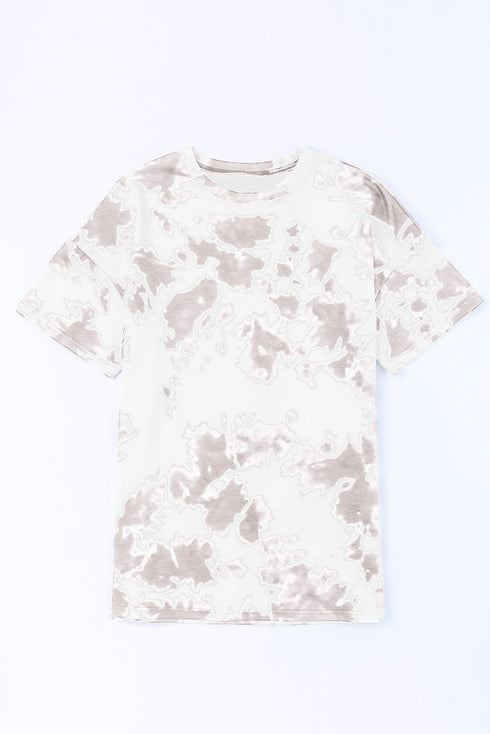 Relaxed Short Sleeve Tie Dye Print Casual Crew Neck Top