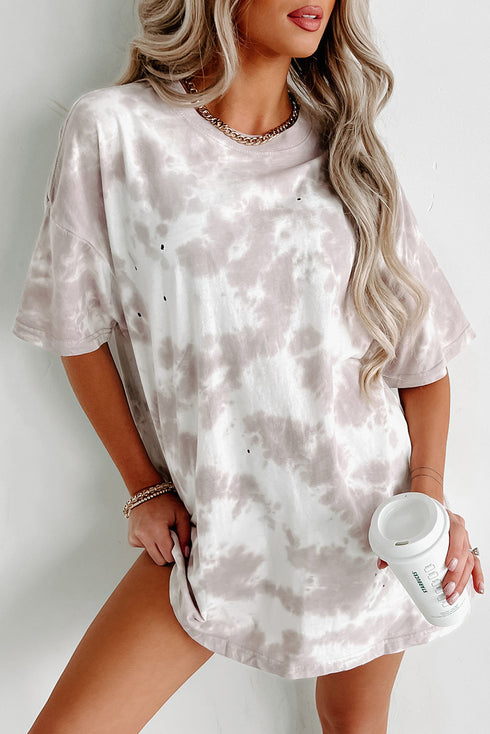 Relaxed Short Sleeve Tie Dye Print Casual Crew Neck Top
