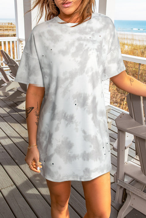 Relaxed Short Sleeve Tie Dye Print Casual Crew Neck Top