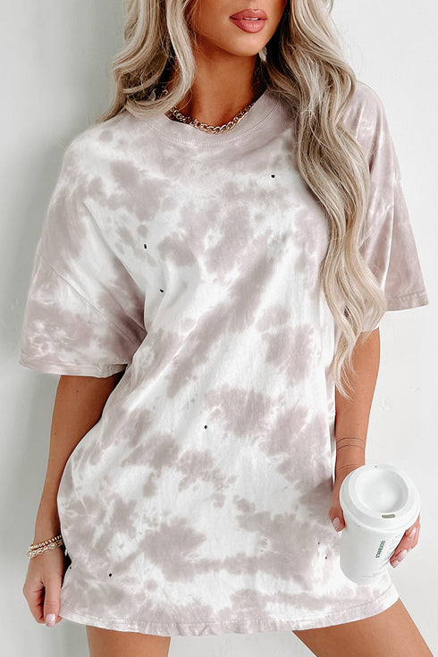Relaxed Short Sleeve Tie Dye Print Casual Crew Neck Top