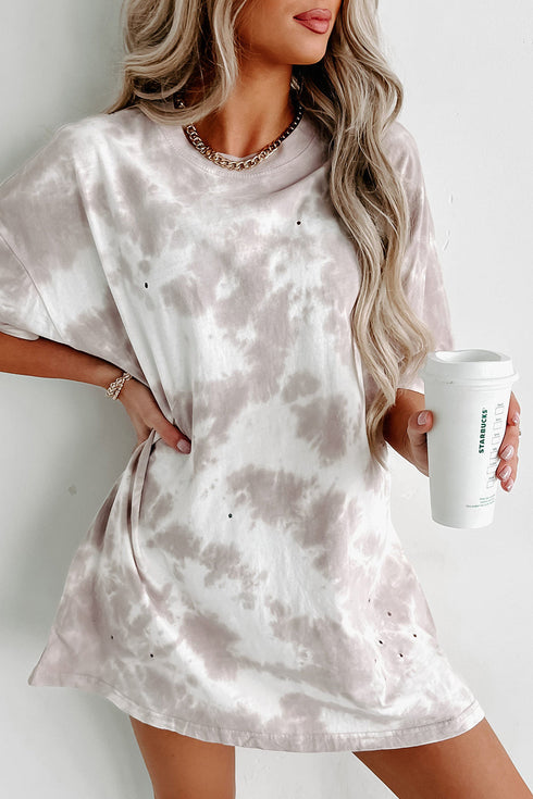 Relaxed Short Sleeve Tie Dye Print Casual Crew Neck Top
