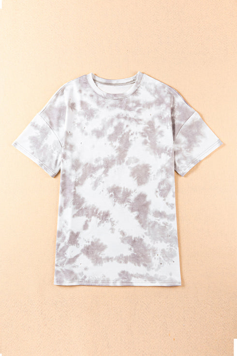 Relaxed Short Sleeve Tie Dye Print Casual Crew Neck Top