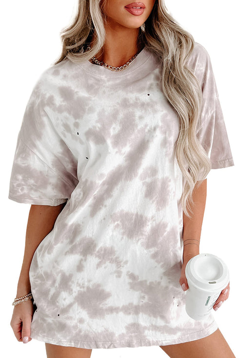 Relaxed Short Sleeve Tie Dye Print Casual Crew Neck Top