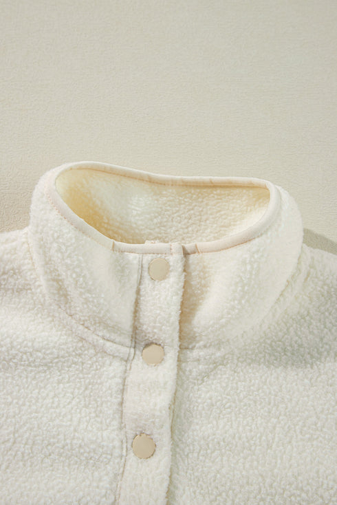 Relaxed Snap Placket Textured Sherpa Pullover