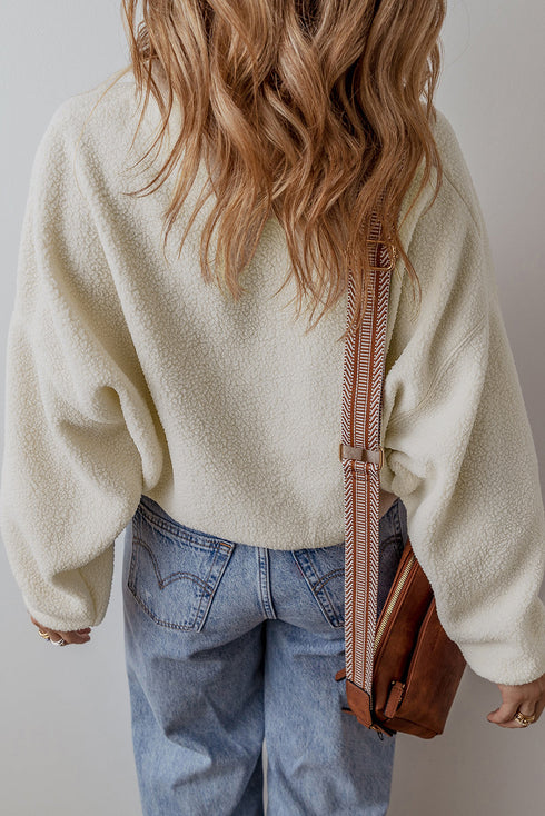 Relaxed Snap Placket Textured Sherpa Pullover