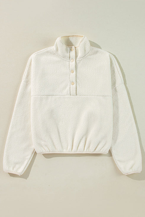 Relaxed Snap Placket Textured Sherpa Pullover