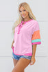 Relaxed Stretch Cotton Half Sleeve Button Front Henley Top
