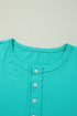 Relaxed Stretch Cotton Half Sleeve Button Front Henley Top