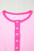 Relaxed Stretch Cotton Half Sleeve Button Front Henley Top