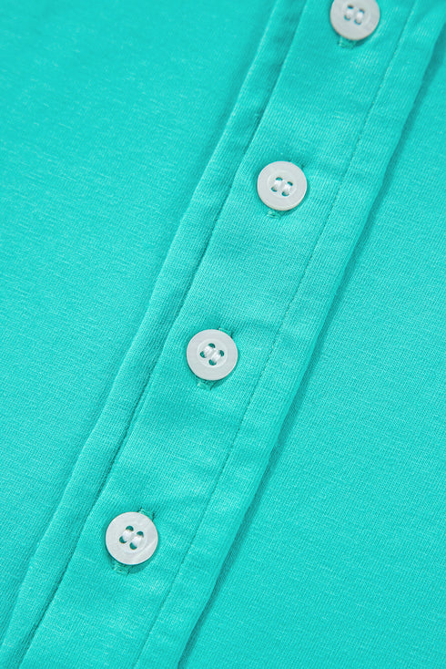 Relaxed Stretch Cotton Half Sleeve Button Front Henley Top