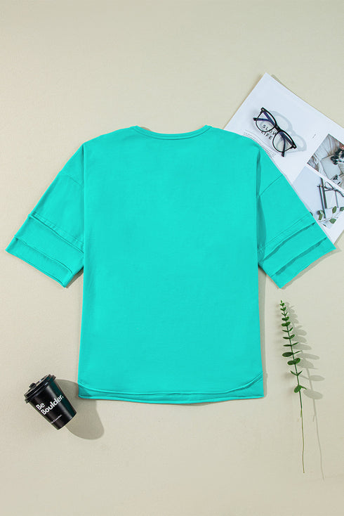 Relaxed Stretch Cotton Half Sleeve Button Front Henley Top