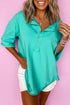 Relaxed Stretch Cotton Half Sleeve Button Front Henley Top