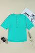 Relaxed Stretch Cotton Half Sleeve Button Front Henley Top