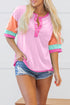 Relaxed Stretch Cotton Half Sleeve Button Front Henley Top