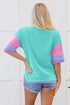 Relaxed Stretch Cotton Half Sleeve Button Front Henley Top