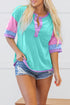 Relaxed Stretch Cotton Half Sleeve Button Front Henley Top
